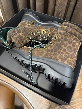 Kurt Geiger Leopard Print Brown & Black Combat Boots